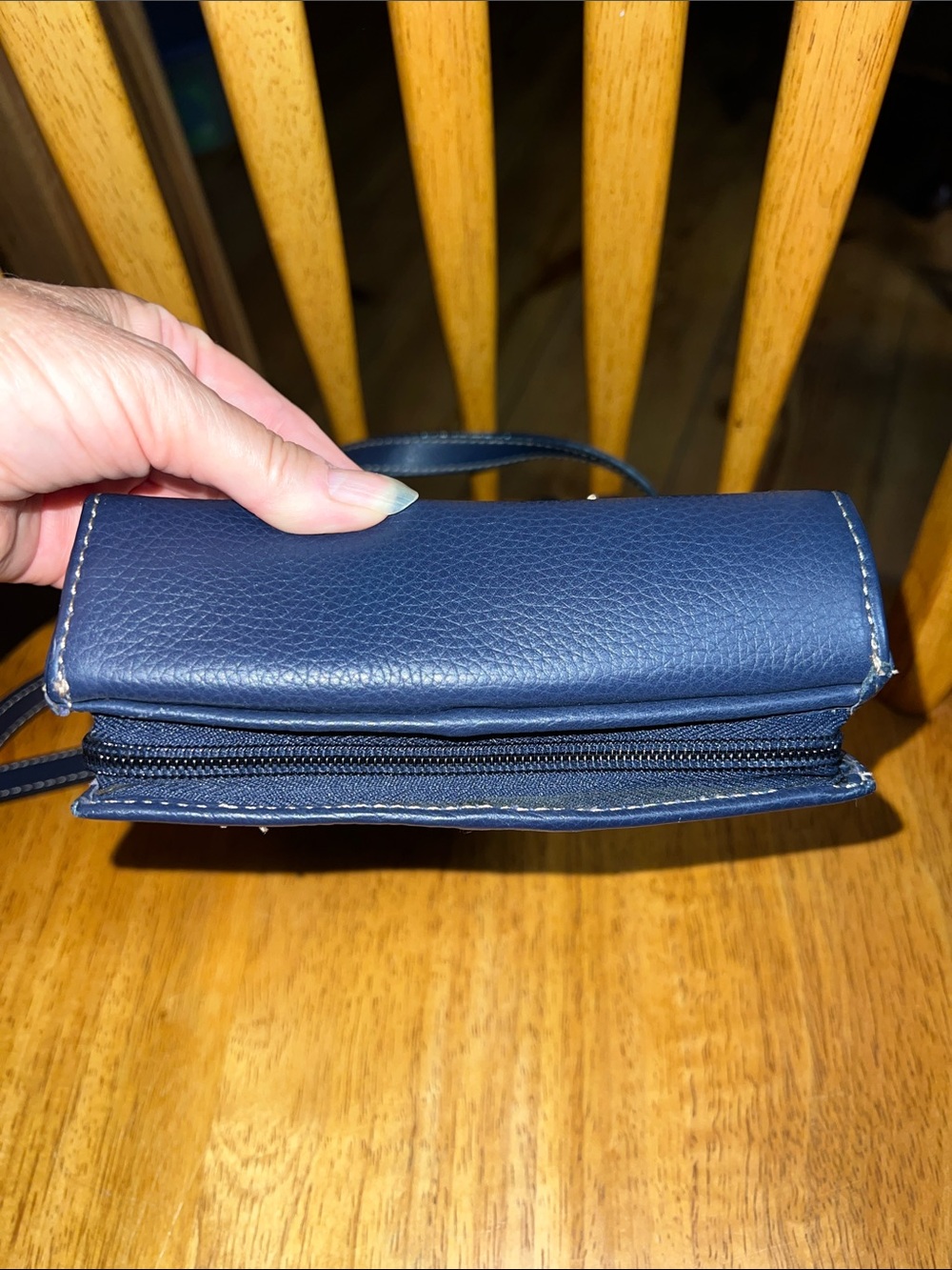 Tignanello Navy Blue Pebbled Leather Crossbody with Silver Plaque - Picture 9 of 9